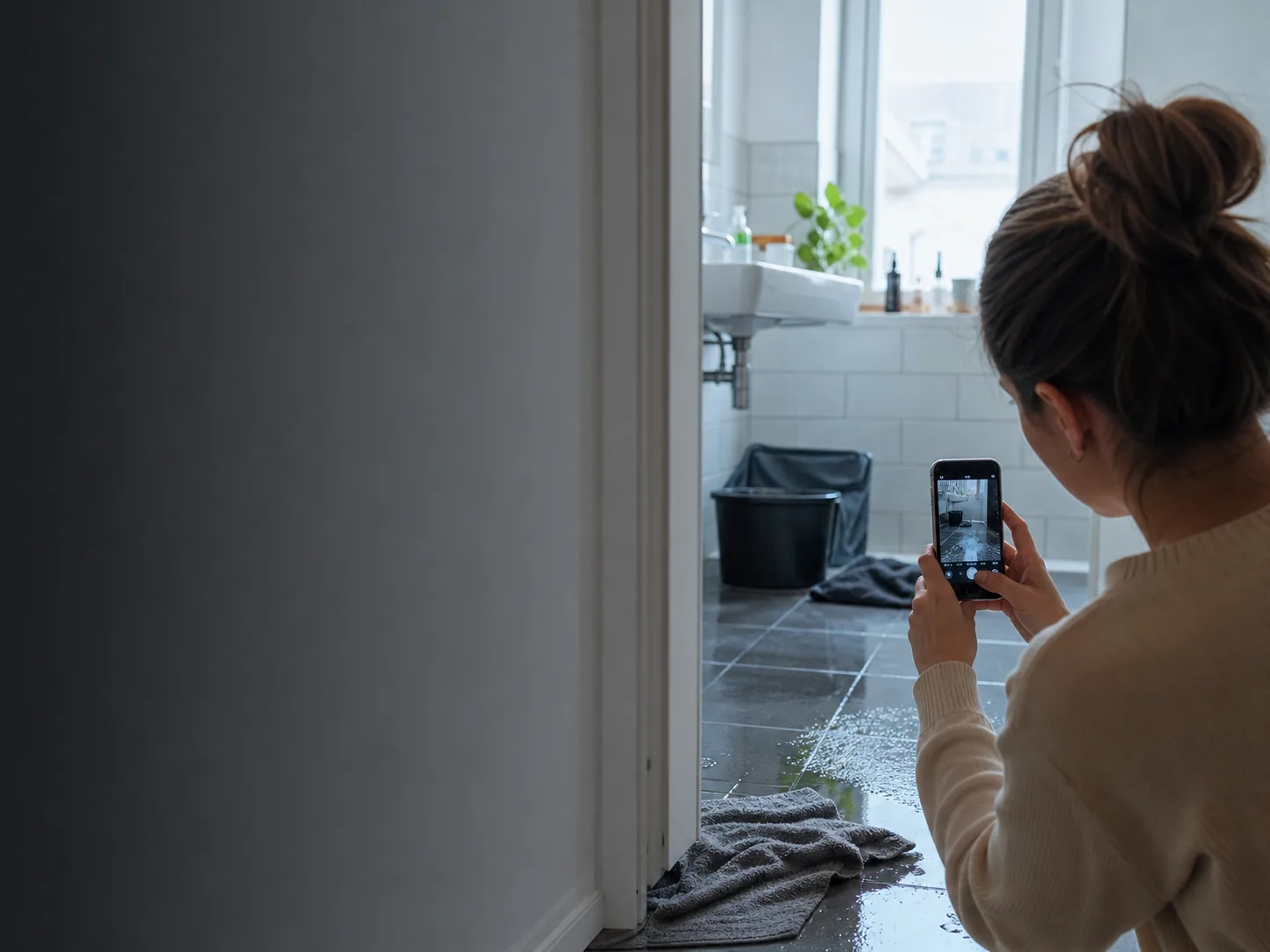Mieterin dokumentiert einen Wasserschaden mit dem Smartphone
