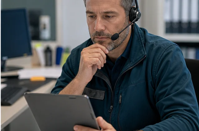 Servicekoordination im Elektrikerbetrieb mit sicherheitsrelevanter Anfrage am Tablet